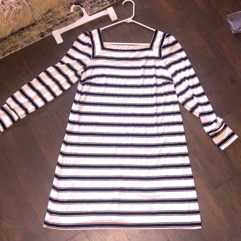 LOFT striped long sleeve shift dress with square neck